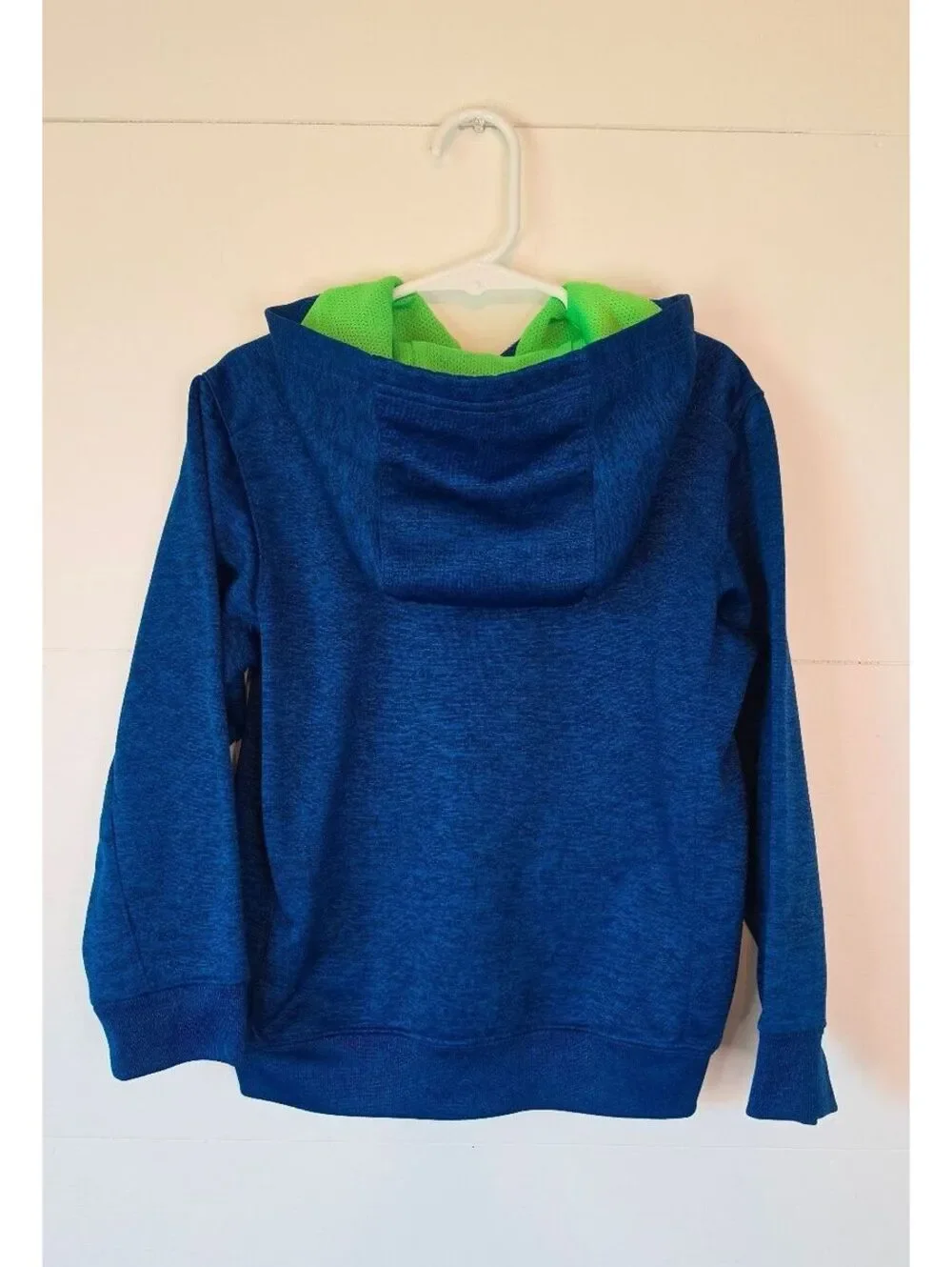 Nike Boys Therma-FIT Hoodie Sweatshirt Blue Neon Green Swoosh Size 6, #96